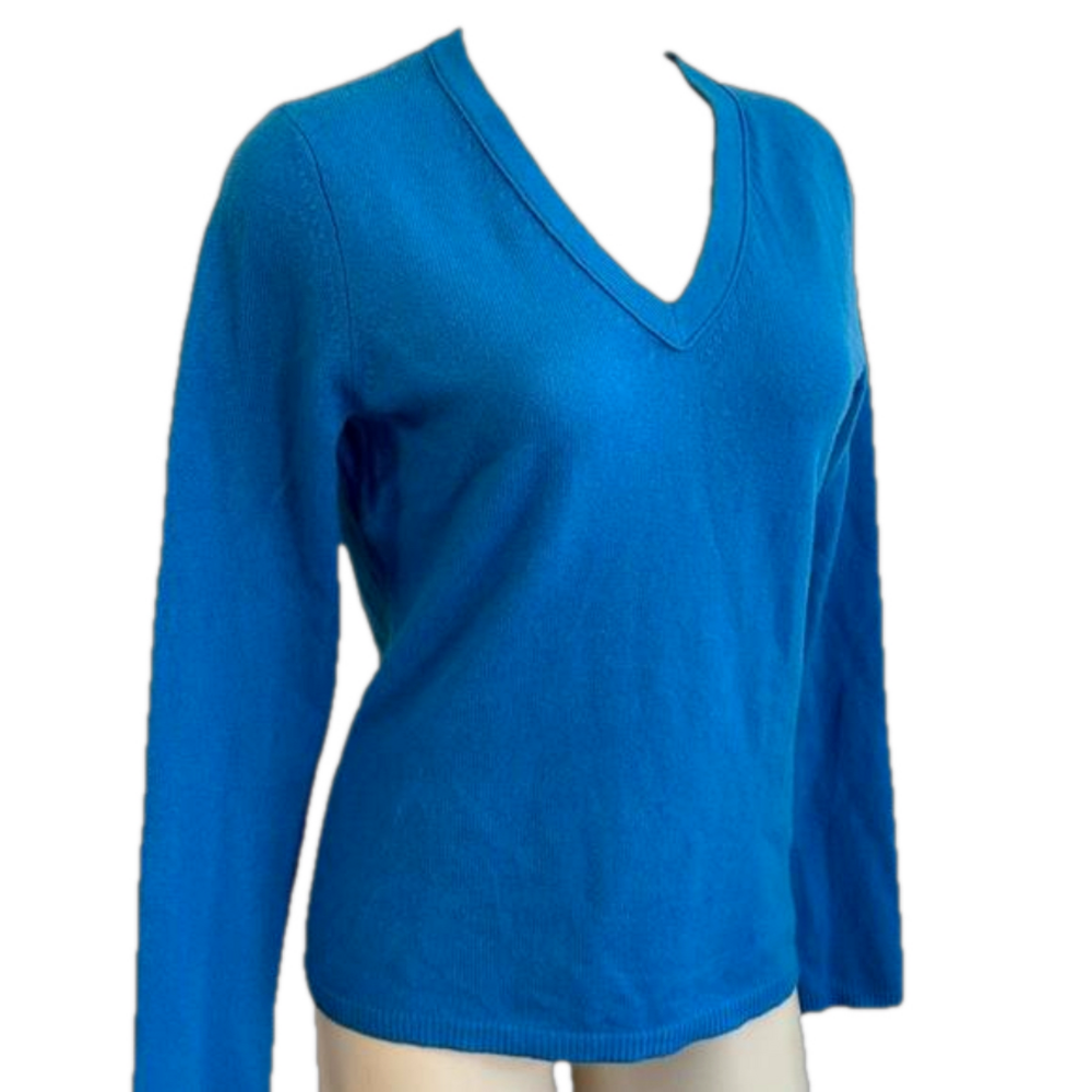 Sutton Cashmere 100% cashmere blue v- neck sweater MED